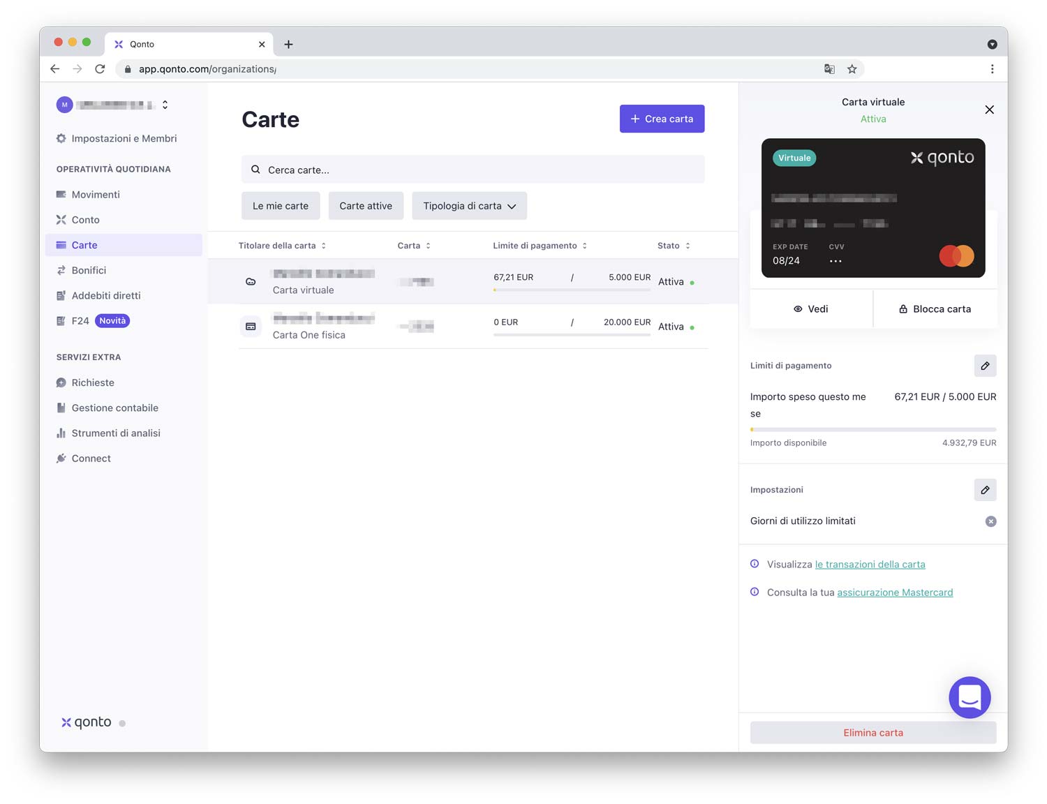qonto carte di credito