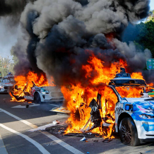 Waymo vehicles set on fire